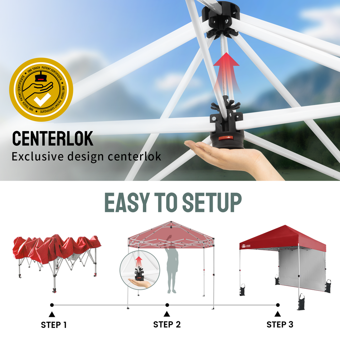 Tente pliante 8x8 avec 1 paroi latérale - Montage One Push CenterLOK™