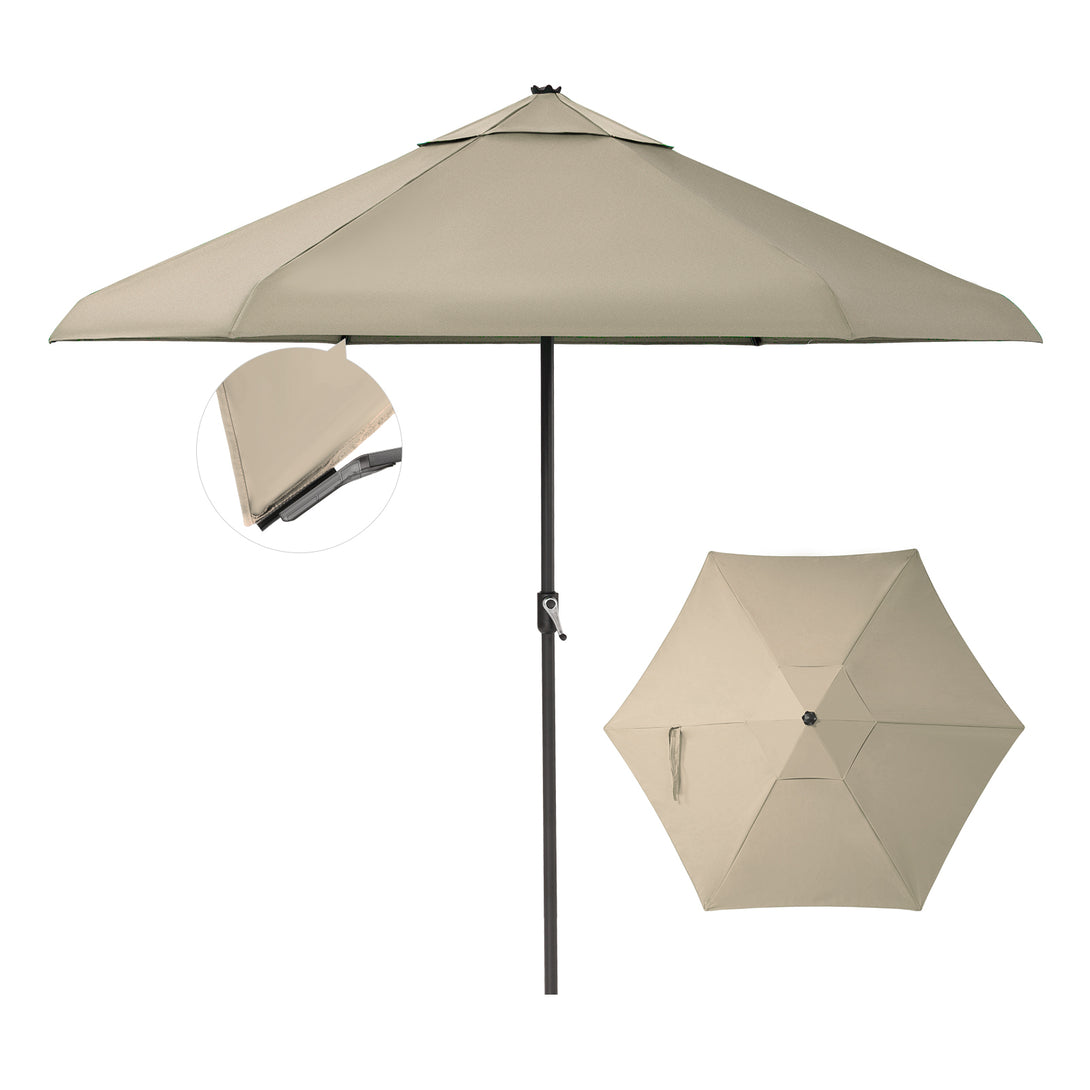 Parasol de patio auto-inclinable de 9 pieds - Connexion de bord brevetée à 45° avec tissu en oléfine