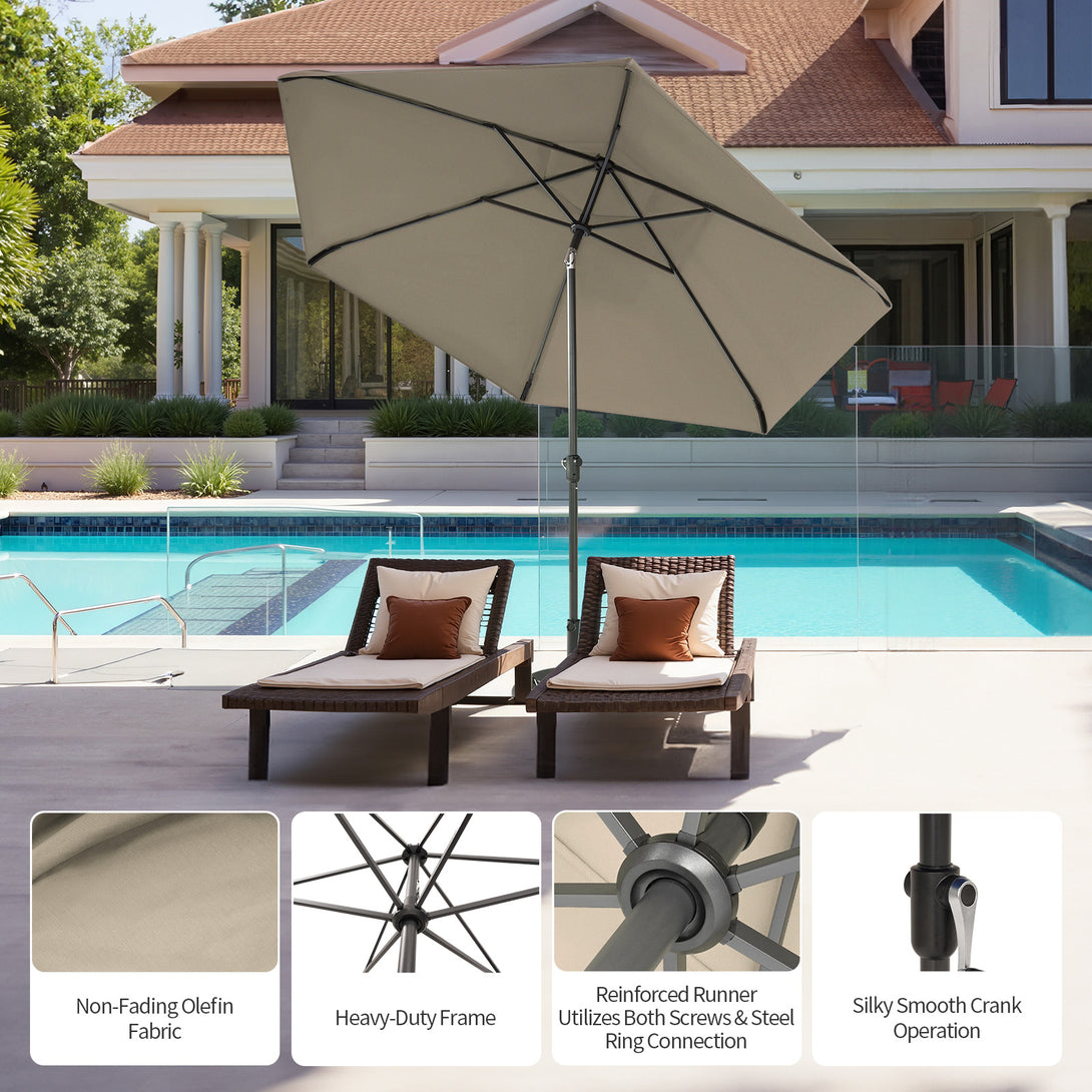 Parasol de patio auto-inclinable de 9 pieds - Connexion de bord brevetée à 45° avec tissu en oléfine