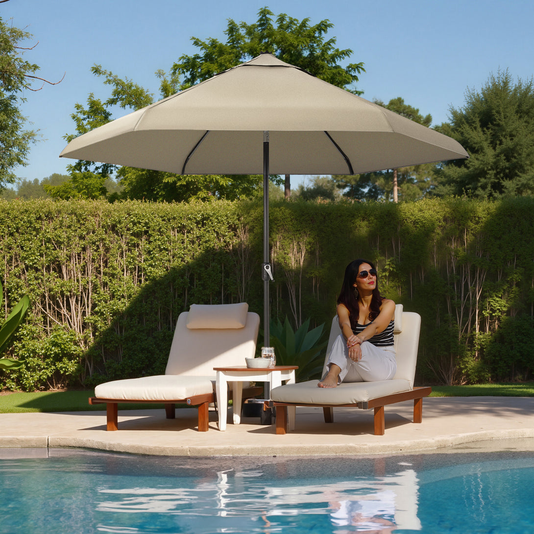 Parasol de patio auto-inclinable de 9 pieds - Connexion de bord brevetée à 45° avec tissu en oléfine