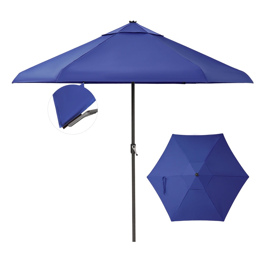 Parasol de patio auto-inclinable de 9 pieds - Connexion de bord brevetée à 45° avec tissu en oléfine