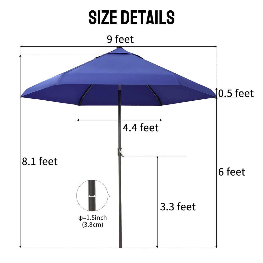 Parasol de patio auto-inclinable de 9 pieds - Connexion de bord brevetée à 45° avec tissu en oléfine