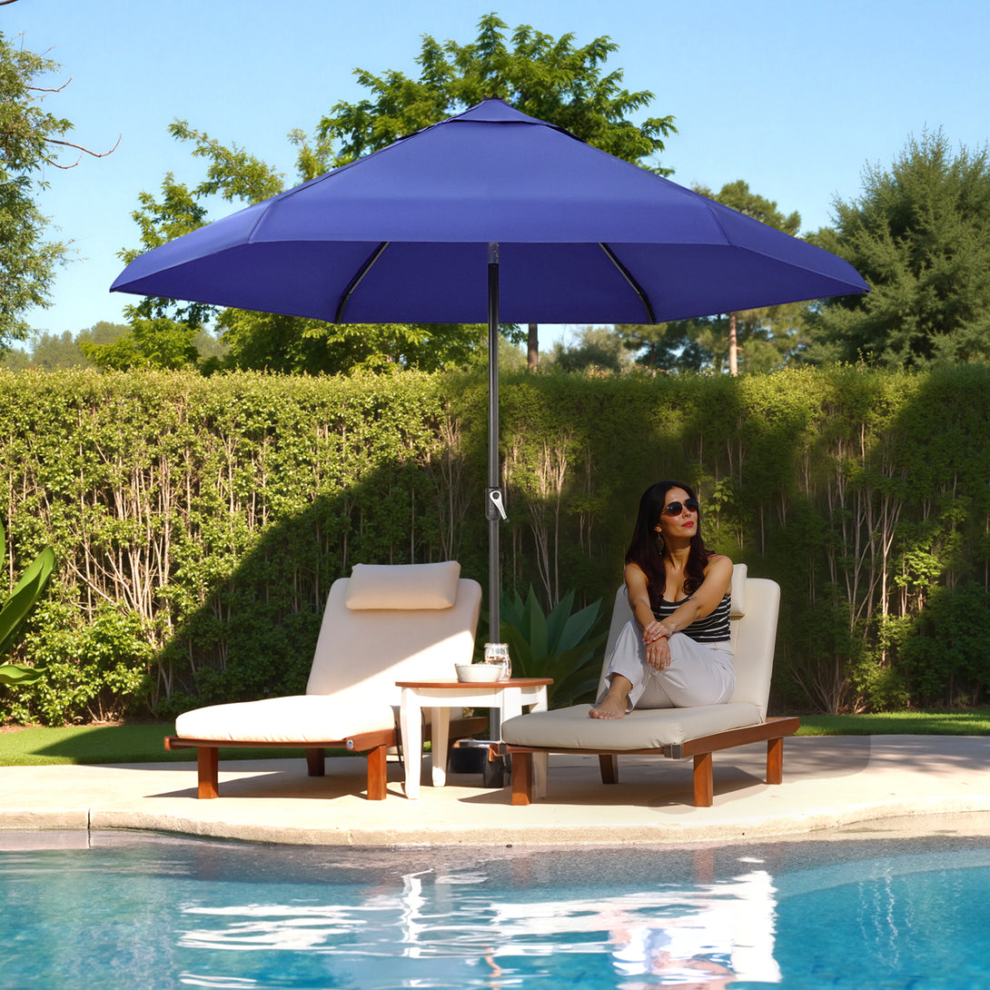 Parasol de patio auto-inclinable de 9 pieds - Connexion de bord brevetée à 45° avec tissu en oléfine