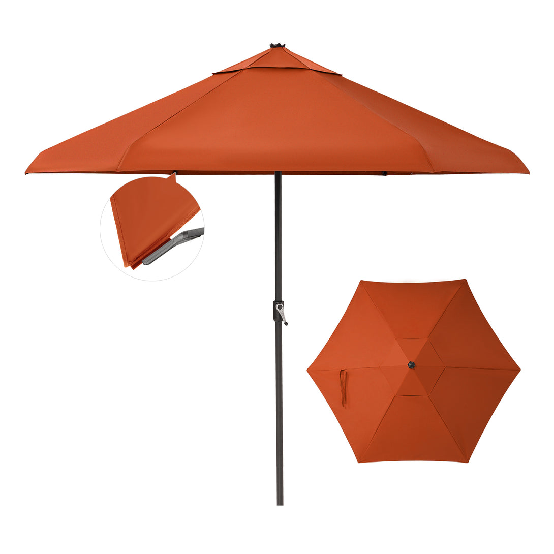 Parasol de patio auto-inclinable de 9 pieds - Connexion de bord brevetée à 45° avec tissu en oléfine