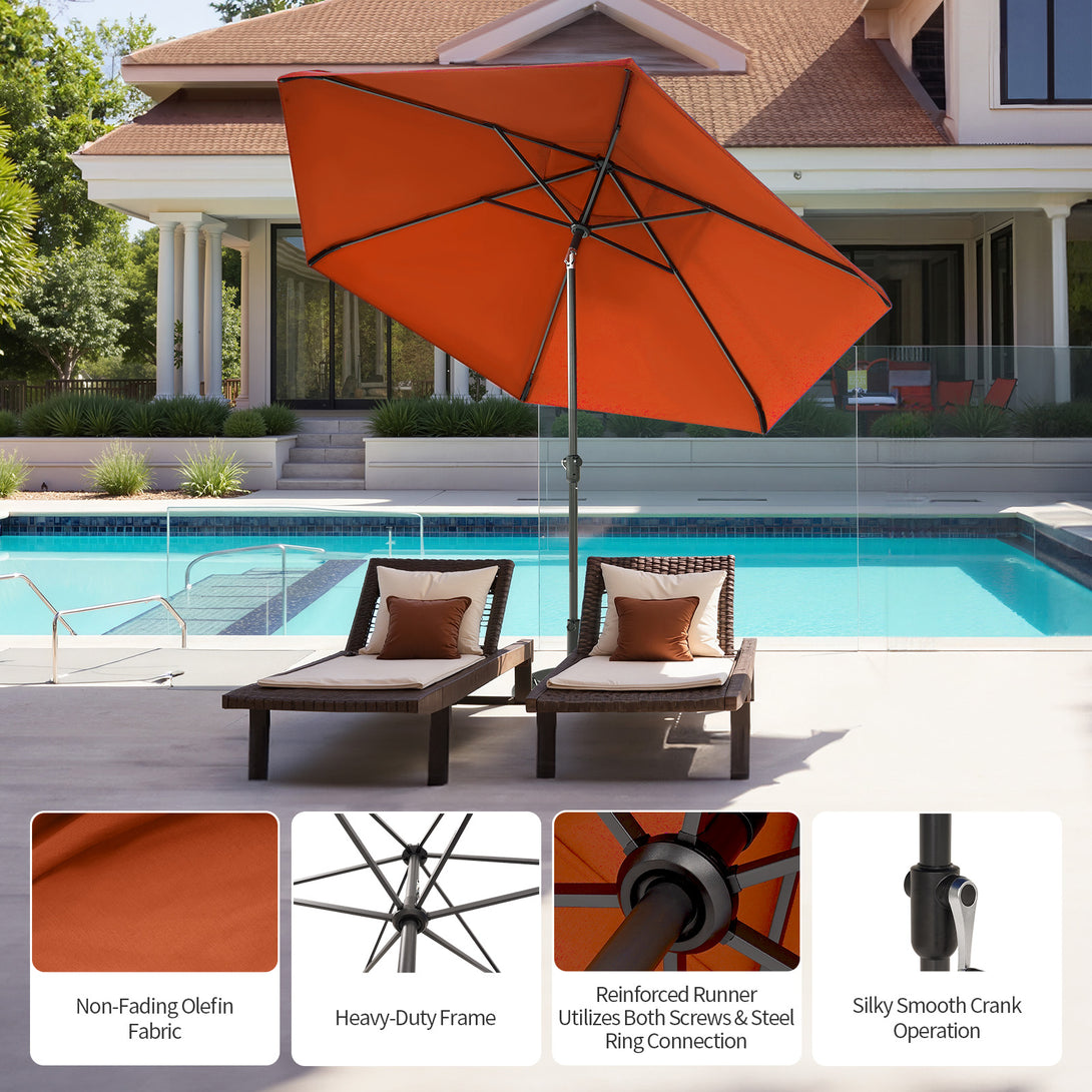 Parasol de patio auto-inclinable de 9 pieds - Connexion de bord brevetée à 45° avec tissu en oléfine