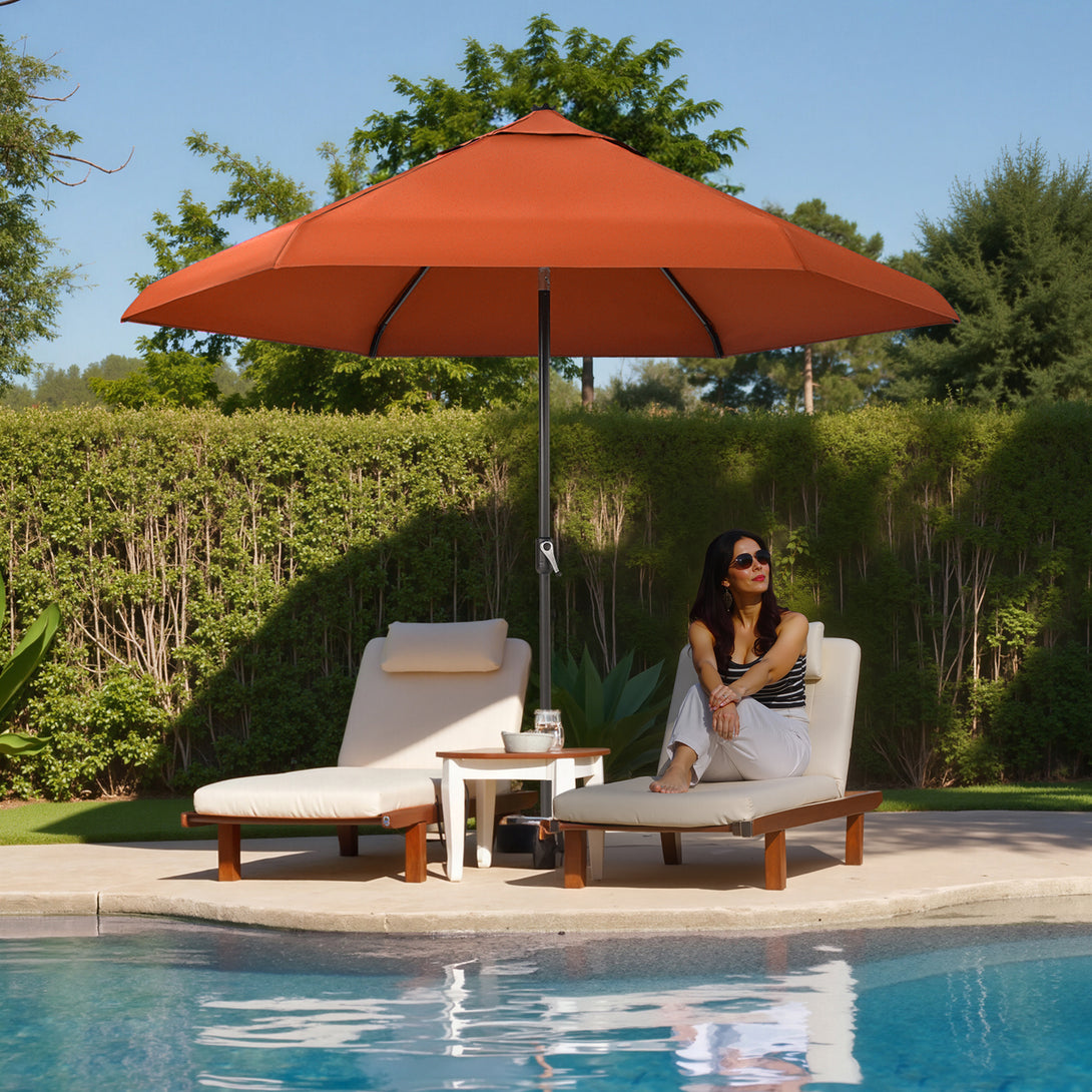 Parasol de patio auto-inclinable de 9 pieds - Connexion de bord brevetée à 45° avec tissu en oléfine