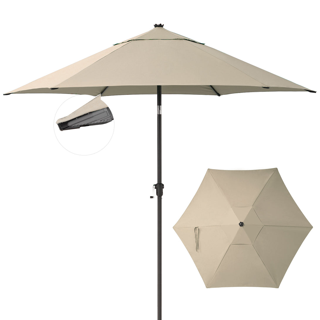 Ombrellone da Patio Antivento da 9 Ft – Inclinazione a Pulsante a 30° con Poliestere Durevole