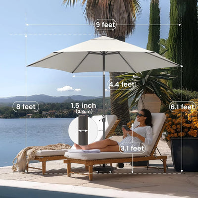 9 ft Windproof Patio Umbrella – 30° Push Button Tilt with Durable Polyester