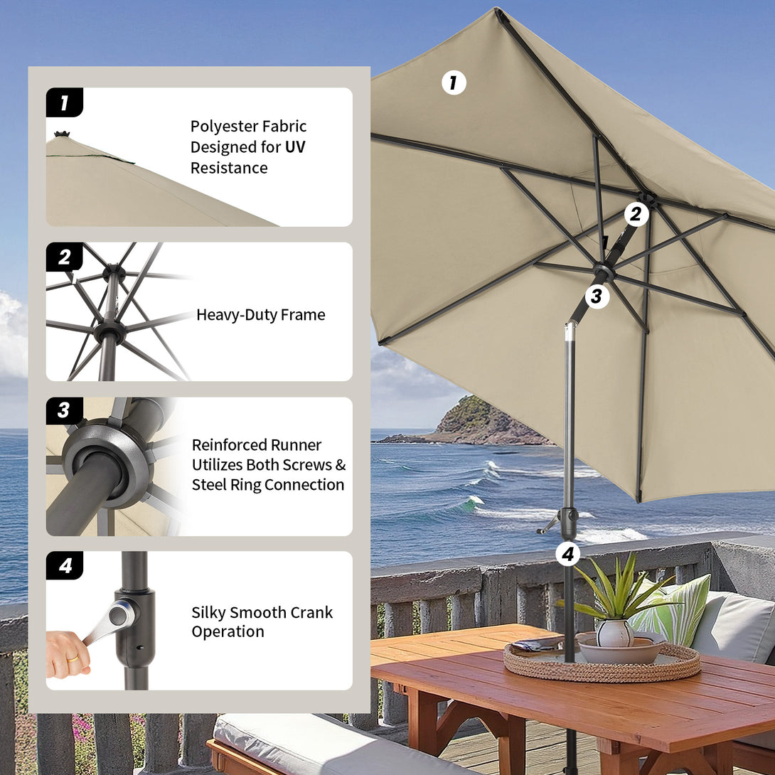 Ombrellone da Patio Antivento da 9 Ft – Inclinazione a Pulsante a 30° con Poliestere Durevole