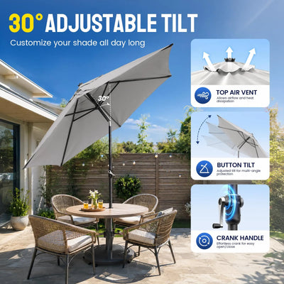 adjustable stand alone tilt patio umbrella with base Outsunny Garden Umbrella: 9ft, Blue Stripe Crank and Ruffled Design for Deck and Pool Shade providing you with an all Pellebant 9 ft. x 11
