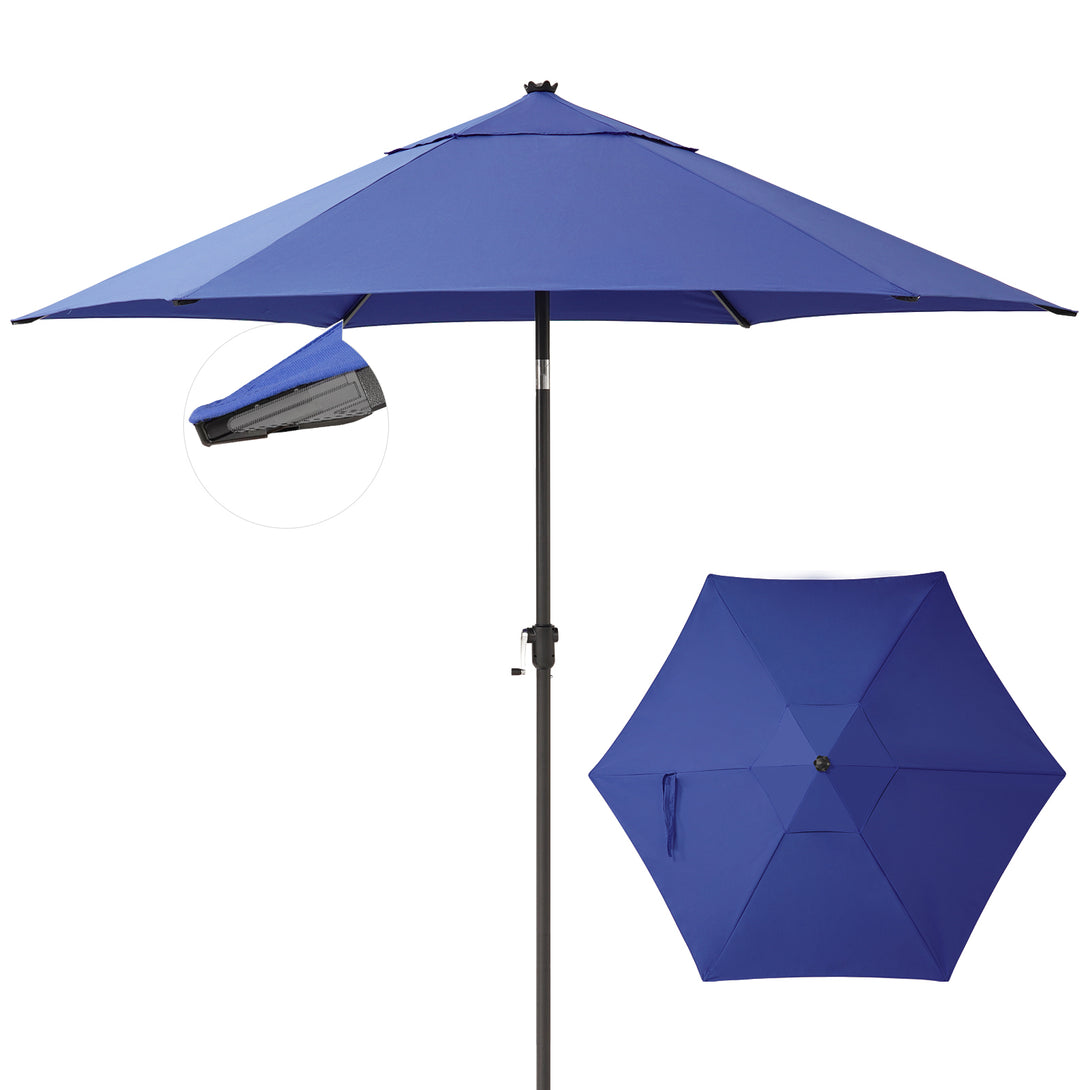 Ombrellone da Patio Antivento da 9 Ft – Inclinazione a Pulsante a 30° con Poliestere Durevole