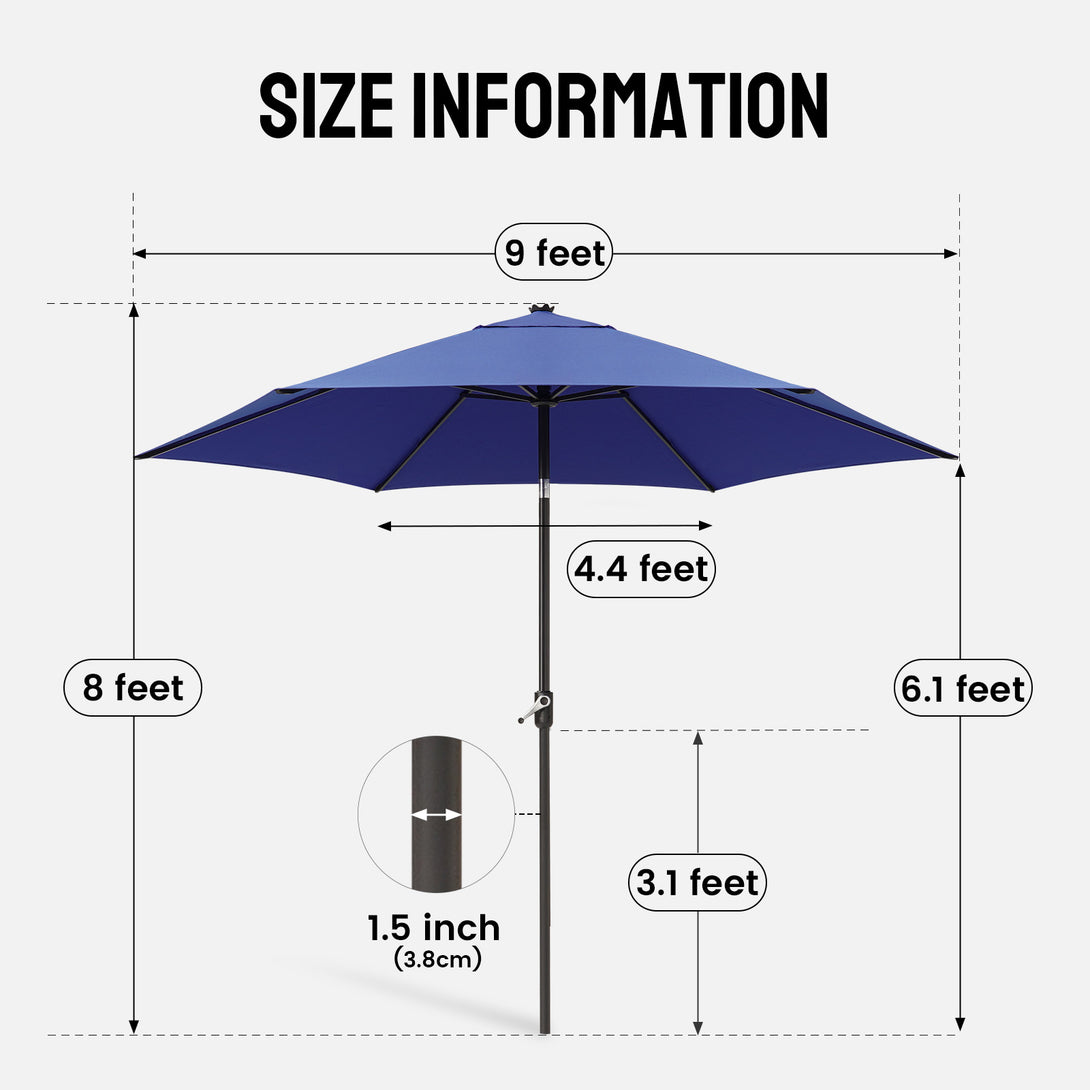Ombrellone da Patio Antivento da 9 Ft – Inclinazione a Pulsante a 30° con Poliestere Durevole