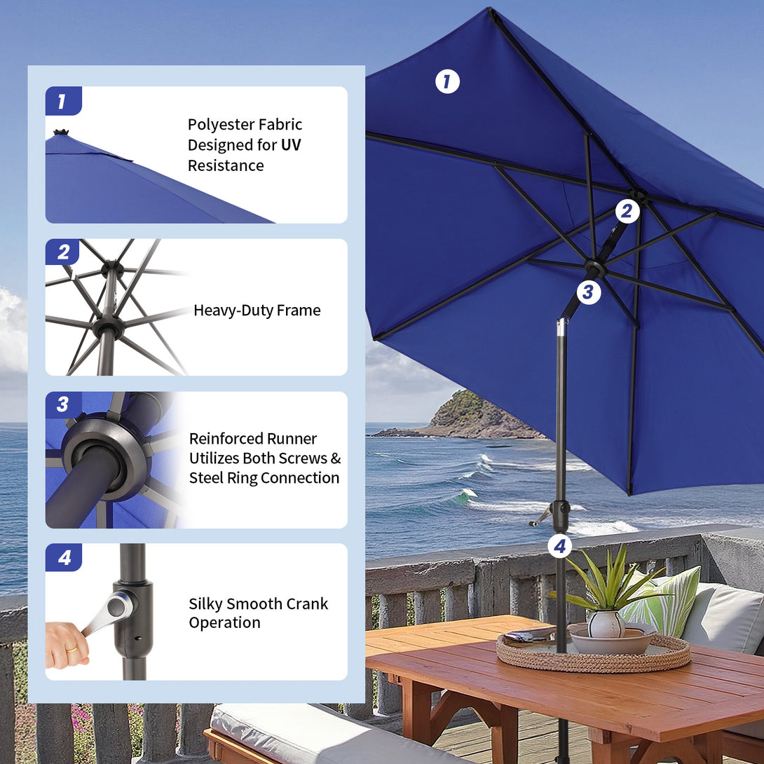 Ombrellone da Patio Antivento da 9 Ft – Inclinazione a Pulsante a 30° con Poliestere Durevole