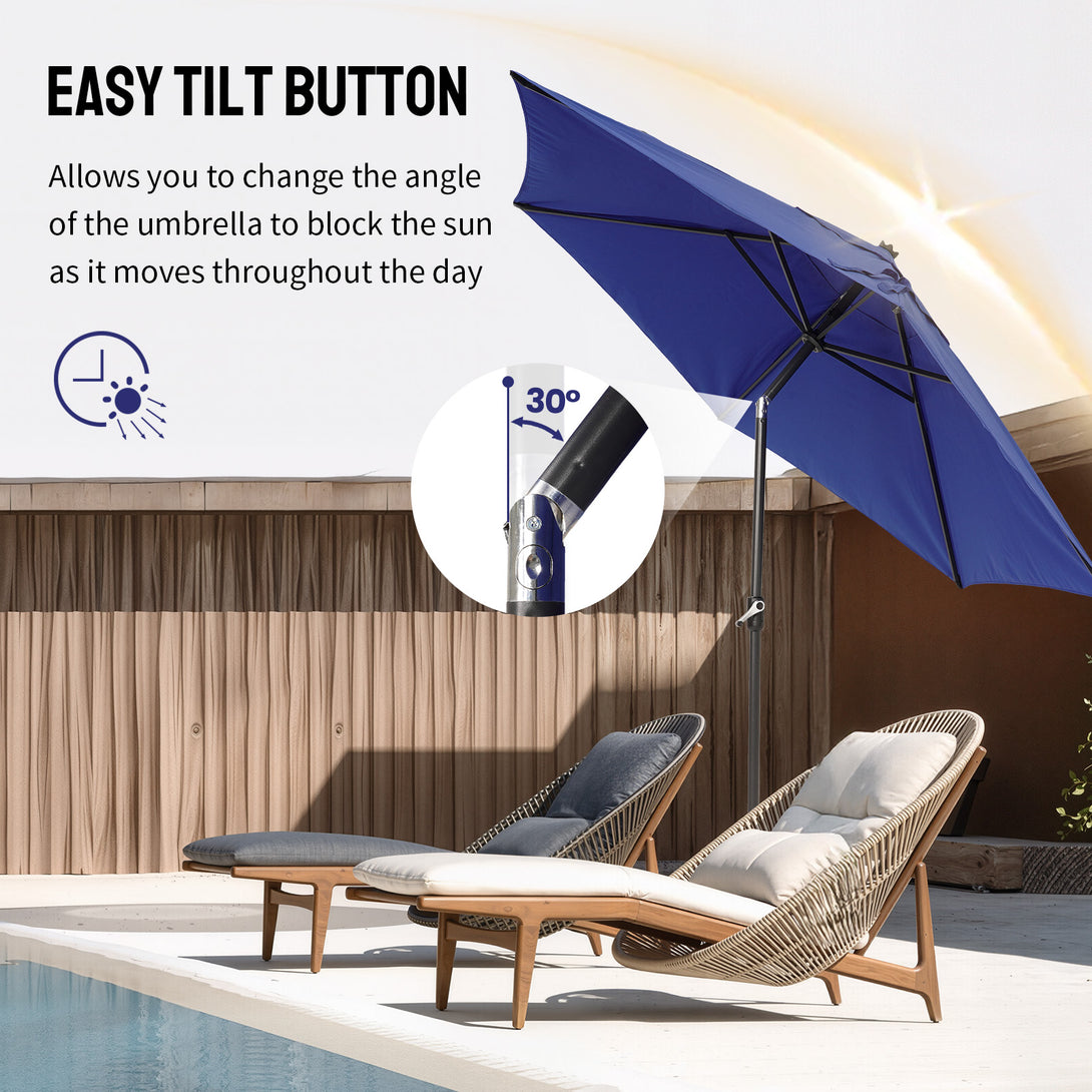 Ombrellone da Patio Antivento da 9 Ft – Inclinazione a Pulsante a 30° con Poliestere Durevole