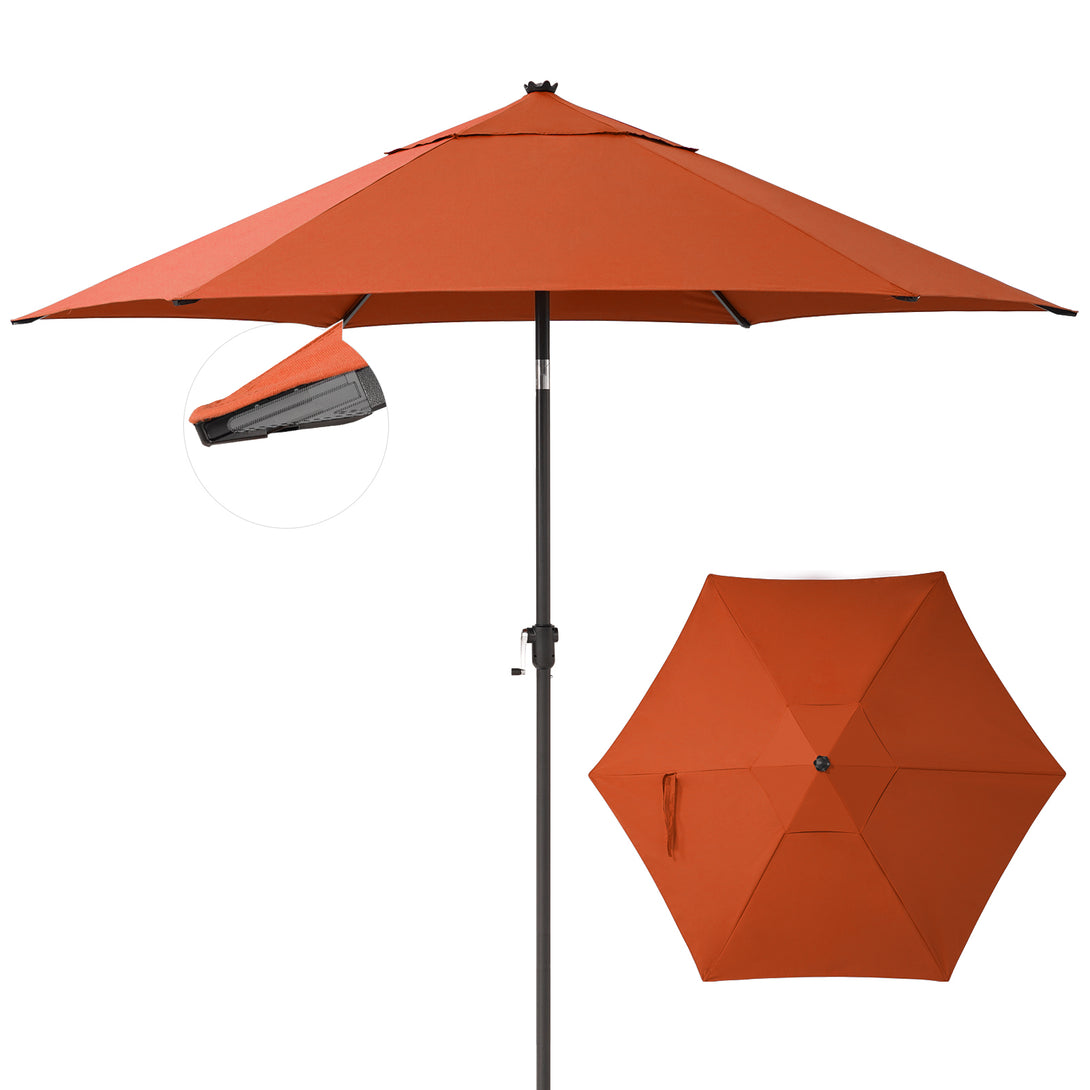 Ombrellone da Patio Antivento da 9 Ft – Inclinazione a Pulsante a 30° con Poliestere Durevole