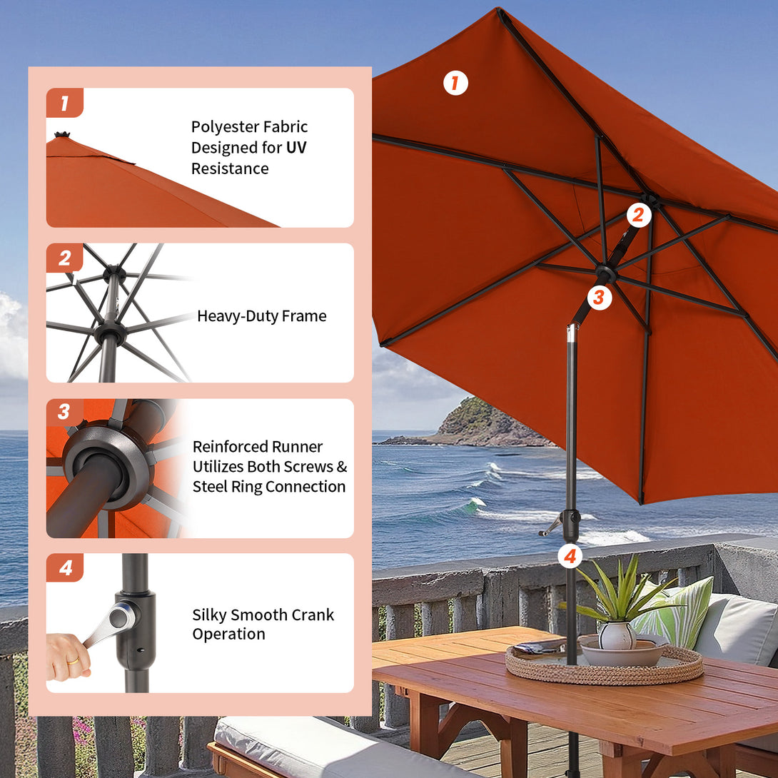 Ombrellone da Patio Antivento da 9 Ft – Inclinazione a Pulsante a 30° con Poliestere Durevole