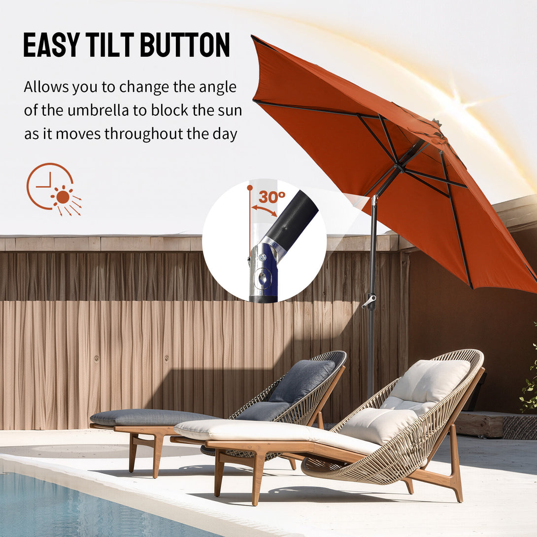 Ombrellone da Patio Antivento da 9 Ft – Inclinazione a Pulsante a 30° con Poliestere Durevole