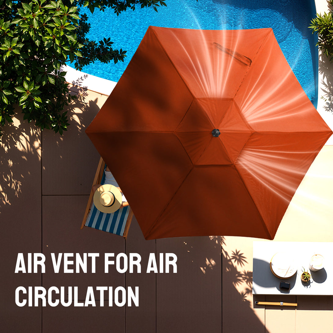 Ombrellone da Patio Antivento da 9 Ft – Inclinazione a Pulsante a 30° con Poliestere Durevole