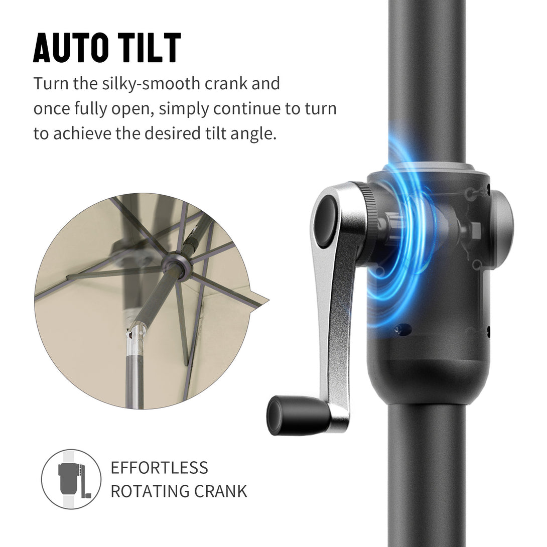 Ombrellone da Patio Auto-Inclinabile da 9 Ft - Connessione Bordo a 90° Brevettata con Sistema a Manovella Setoso