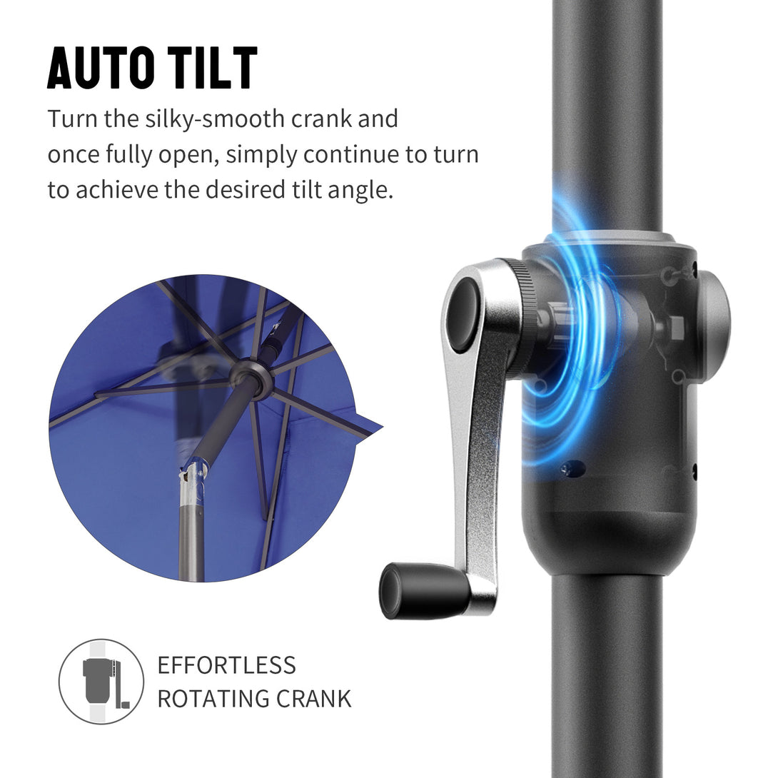 Ombrellone da Patio Auto-Inclinabile da 9 Ft - Connessione Bordo a 90° Brevettata con Sistema a Manovella Setoso