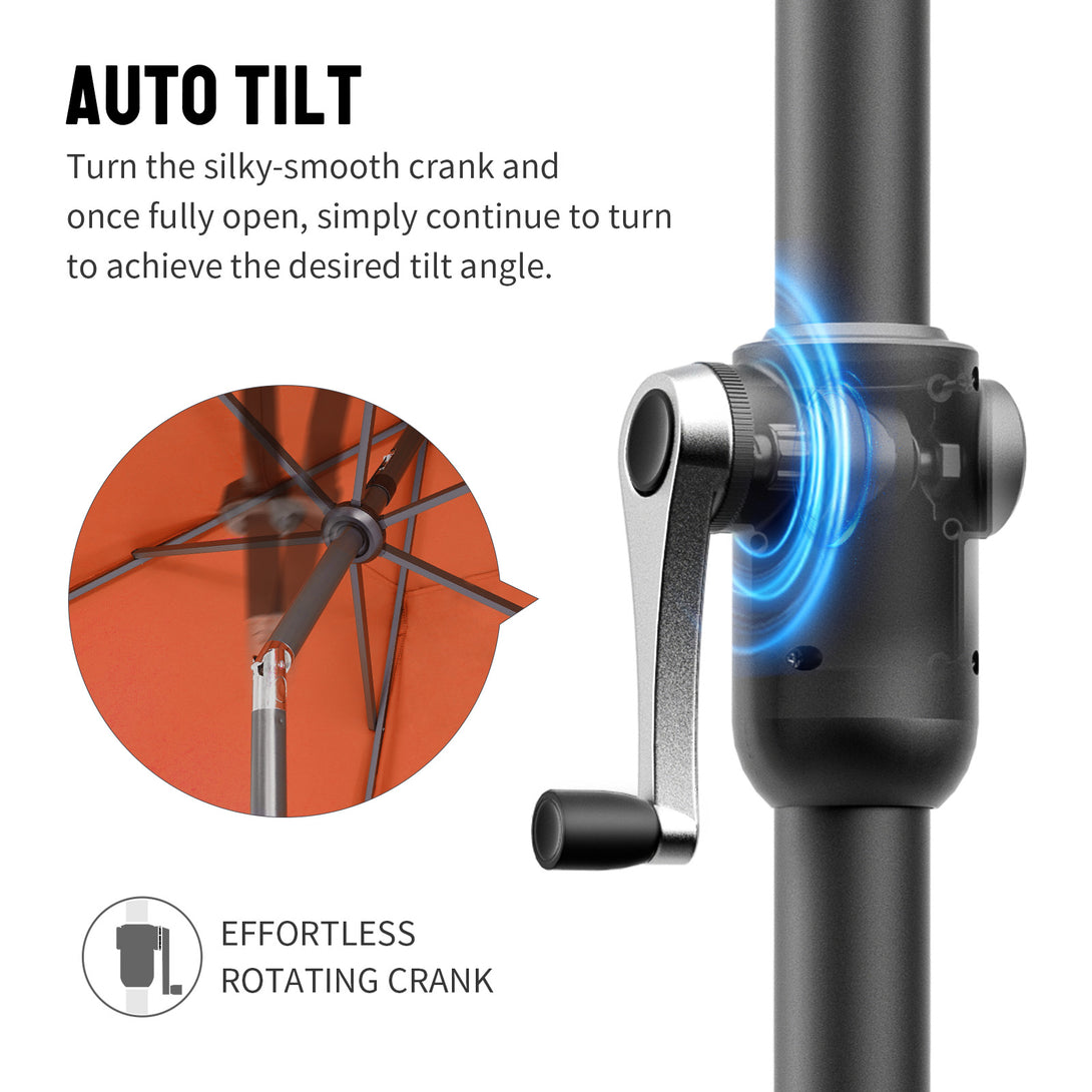 Ombrellone da Patio Auto-Inclinabile da 9 Ft - Connessione Bordo a 90° Brevettata con Sistema a Manovella Setoso