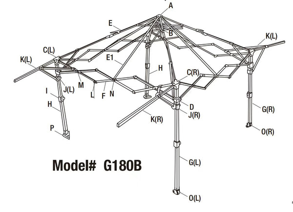 CROWN SHADES 10x18 Canopy part Assembly for Model G180B