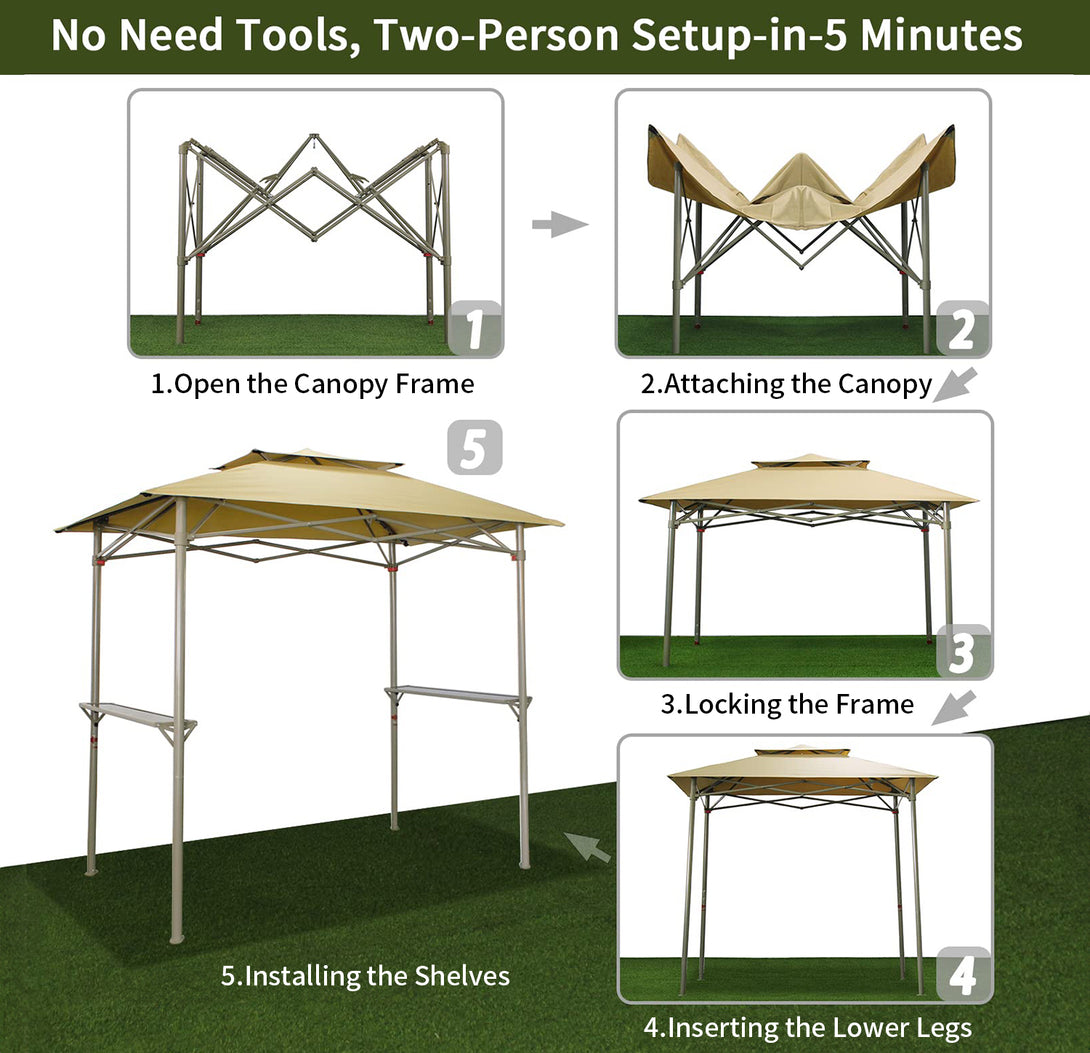 8x5 Grill Gazebo - Two Shelves, Vented Roof, BBQ Shelter - G40B