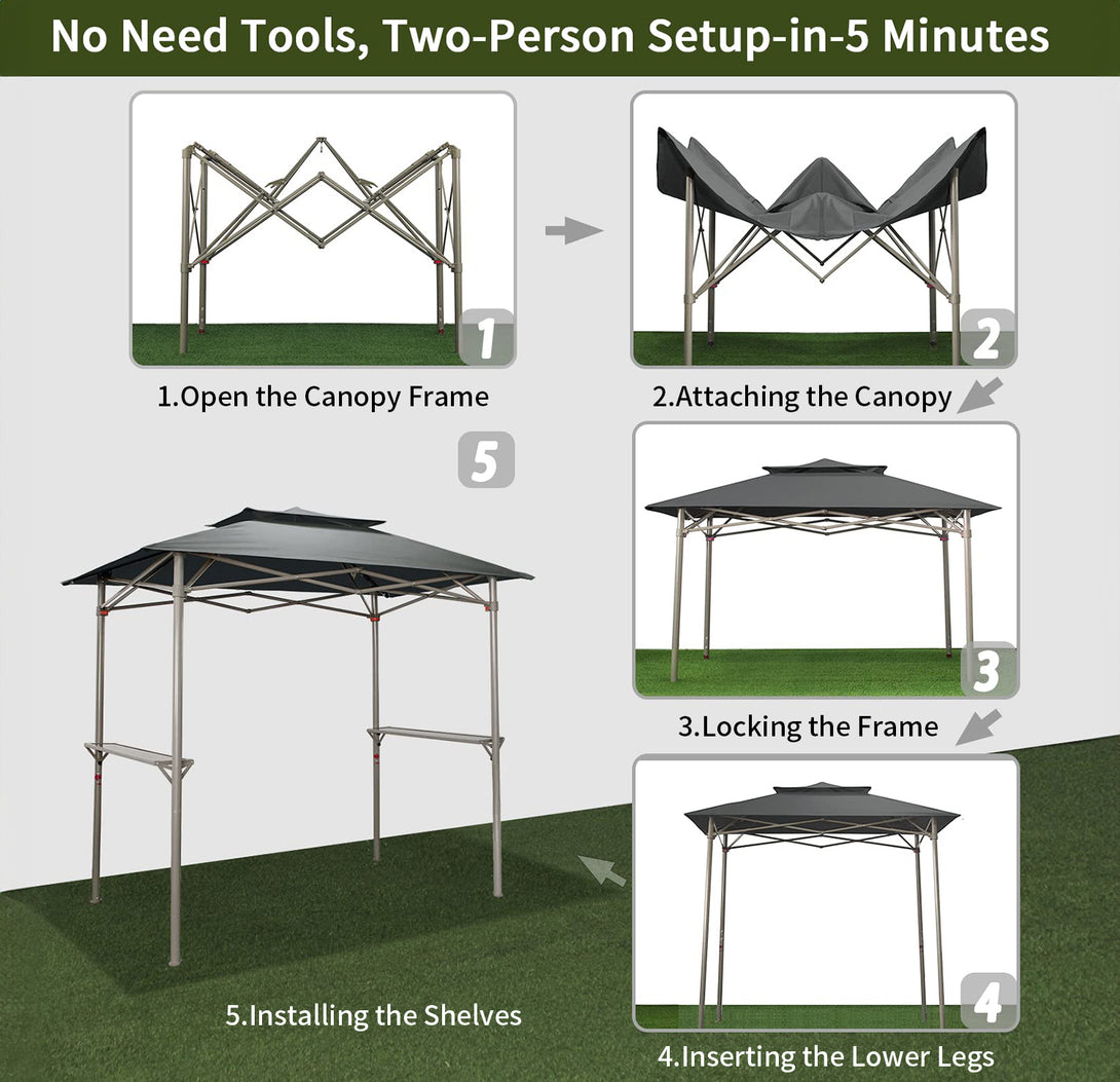 8x5 Grill Gazebo - Two Shelves, Vented Roof, BBQ Shelter - G40B