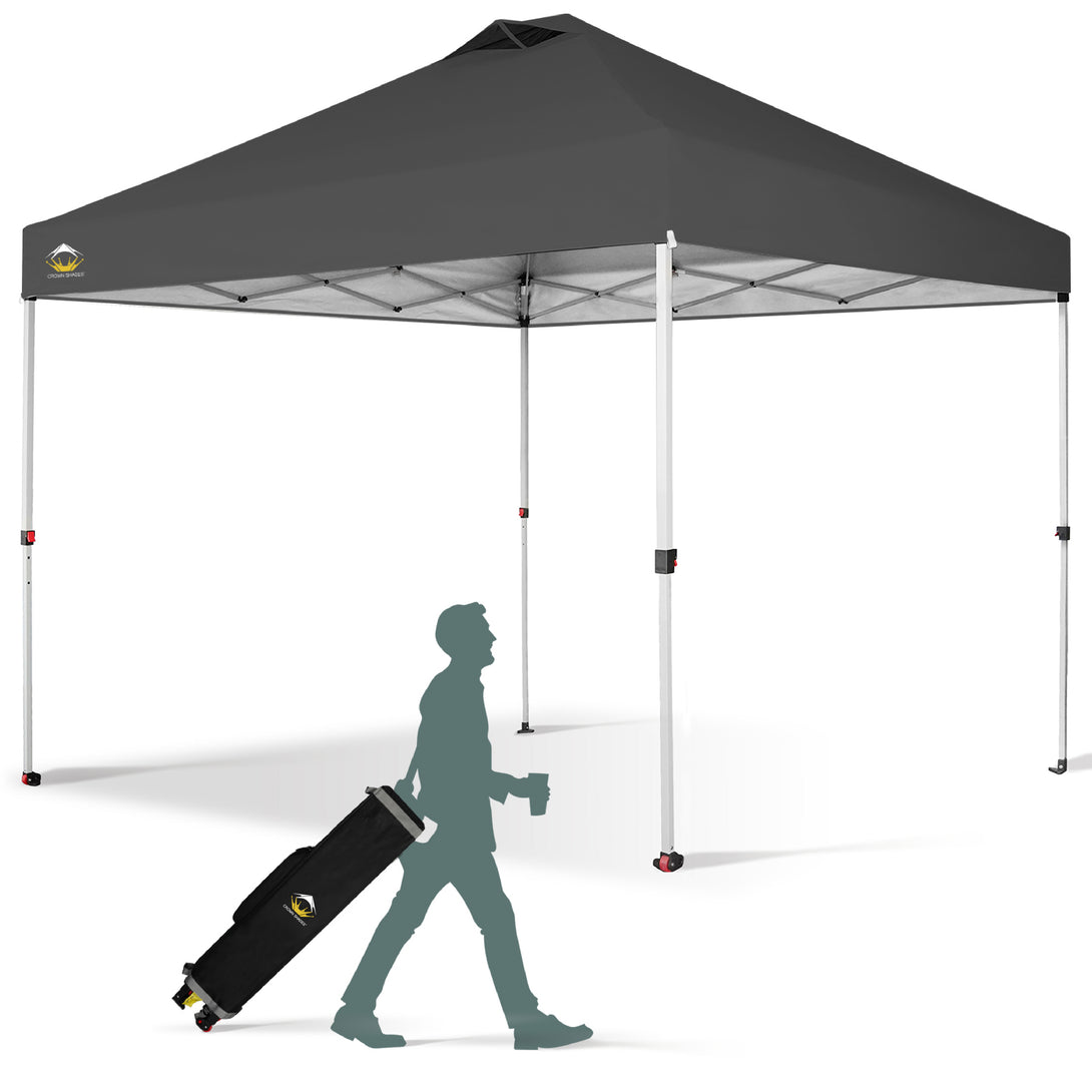 CROWN SHADES 10x10 Pop up Canopy Tent RM100H, Patented One Push Pop Up Tent with Wheeled Carry Bag