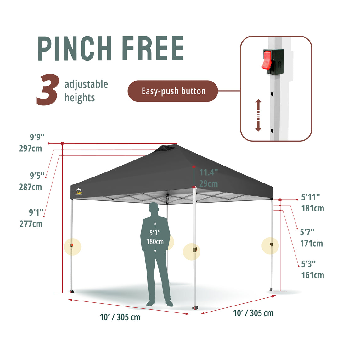 CROWN SHADES 10x10 Pop up Canopy Tent RM100H, Patented One Push Pop Up Tent with Wheeled Carry Bag