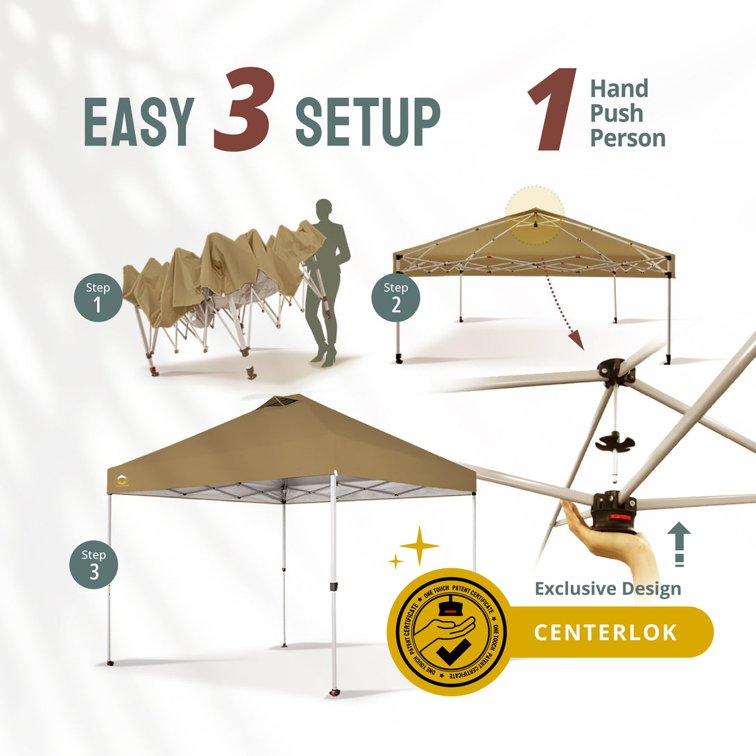 CROWN SHADES 10x10 Pop up Canopy Tent RM100H, Patented One Push Pop Up Tent with Wheeled Carry Bag