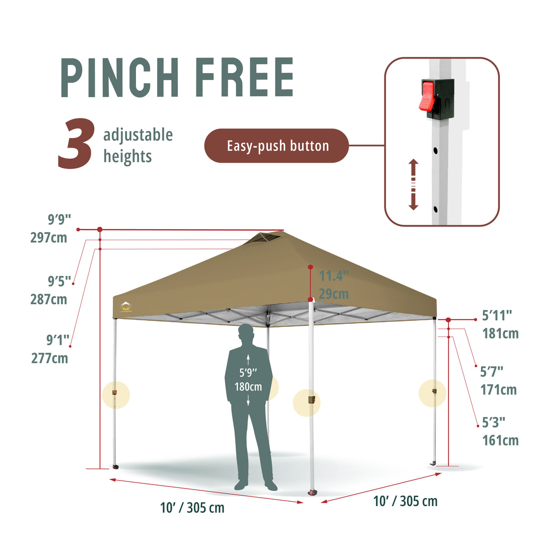 CROWN SHADES 10x10 Pop up Canopy Tent RM100H, Patented One Push Pop Up Tent with Wheeled Carry Bag