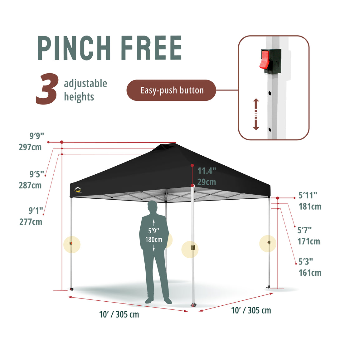 CROWN SHADES 10x10 Pop up Canopy Tent RM100H, Patented One Push Pop Up Tent with Wheeled Carry Bag