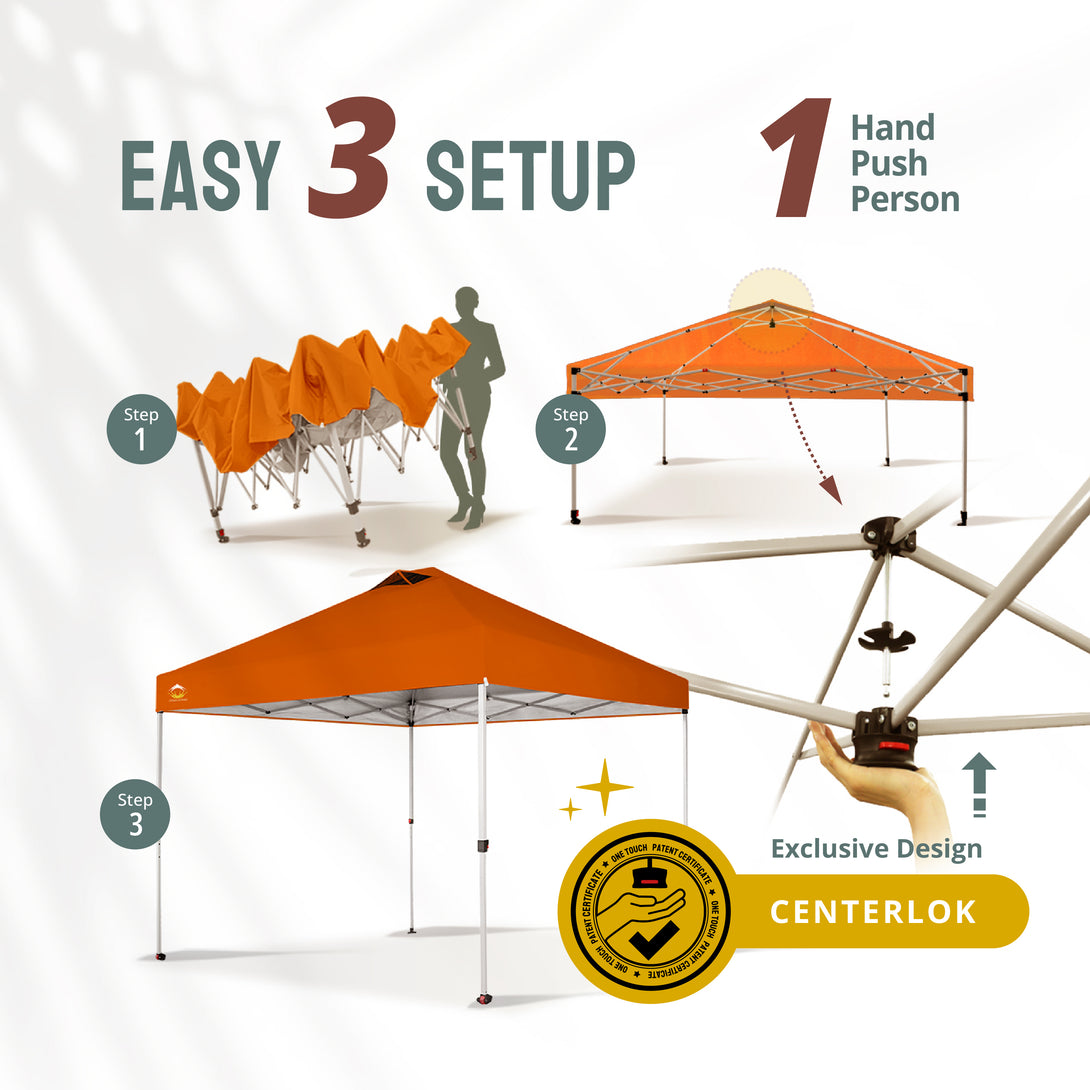 10x10 Pop up Canopy Tent RM100H, Patented One Push Pop Up Tent with Wheeled Carry Bag