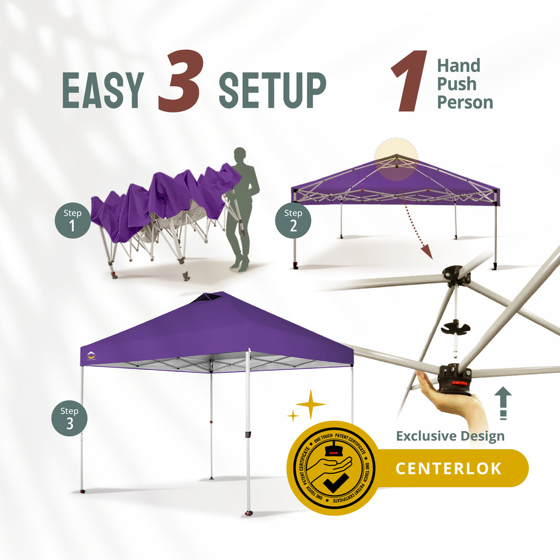 10x10 Pop up Canopy Tent RM100H, Patented One Push Pop Up Tent with Wheeled Carry Bag