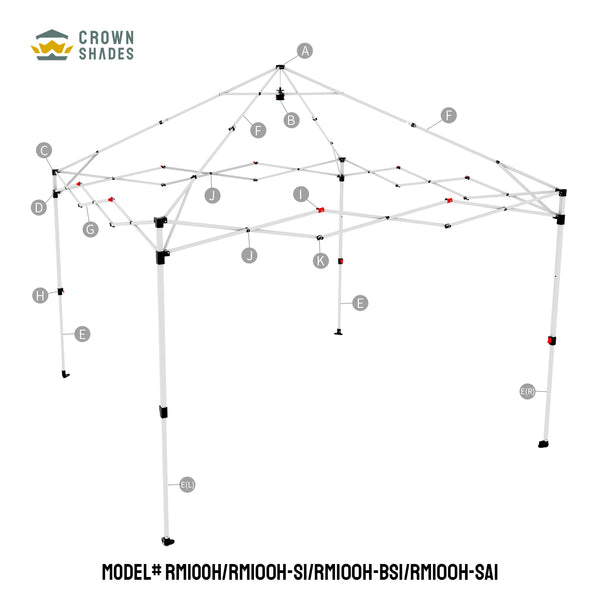 10x10 Replacement Parts for Canopy Models: RM100H/RM100H-S1/RM100H-SA1/RM100H-BS1/RM100B/RM100B-S1/RM100B-SA1/RM100B-BS1 Series (Frame)