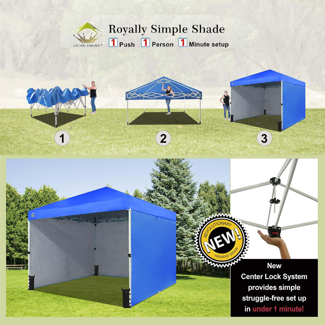 CROWN SHADES 10X10 Comercial Instant Canopy Pop Up Tent Patended Center Lock with 4 Sidewalls