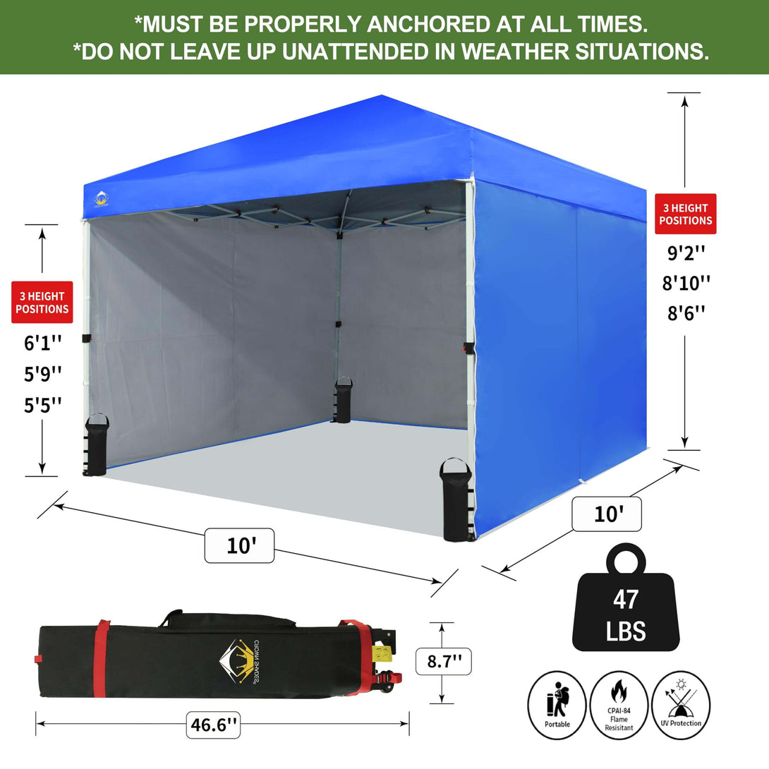 CROWN SHADES 10X10 Comercial Instant Canopy Pop Up Tent Patended Center Lock with 4 Sidewalls