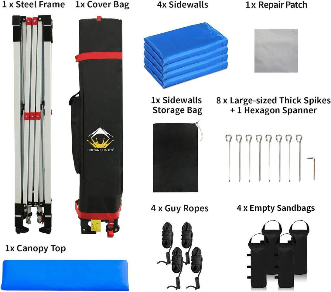 CROWN SHADES 10X10 Comercial Instant Canopy Pop Up Tent Patended Center Lock with 4 Sidewalls