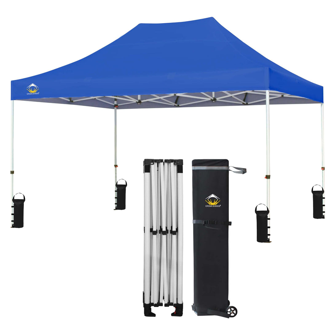 CROWN SHADES 10x15 Pop Up Canopy Tent,Silver-Coated Thicken Frame Commercial Heavy Duty Tent, 8 Stakes & 4 Sandbags & 4 Ropes