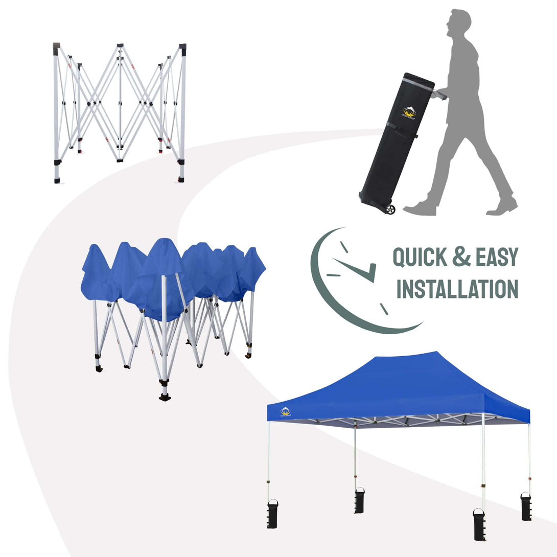 CROWN SHADES 10x15 Pop Up Canopy Tent,Silver-Coated Thicken Frame Commercial Heavy Duty Tent, 8 Stakes & 4 Sandbags & 4 Ropes