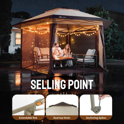 outdoor tent gazebo Pop Up Patio Gazebo with Mosquito Nettings Crown Shades Roof Color: Beige&Coffee Size: 13x13