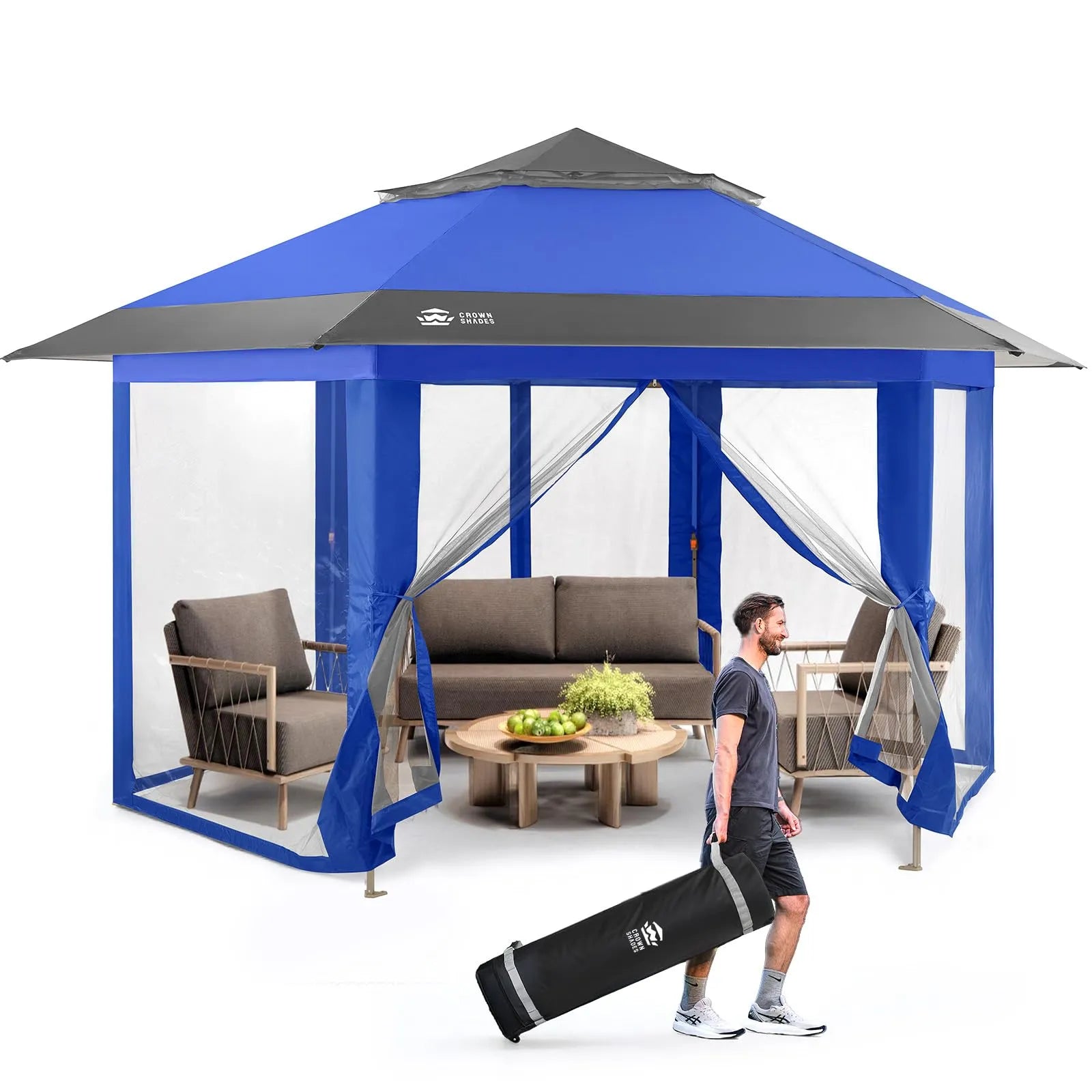 CROWN SHADES 13x13 Pop Up Gazebo - 6-Sided Canopy Tent with