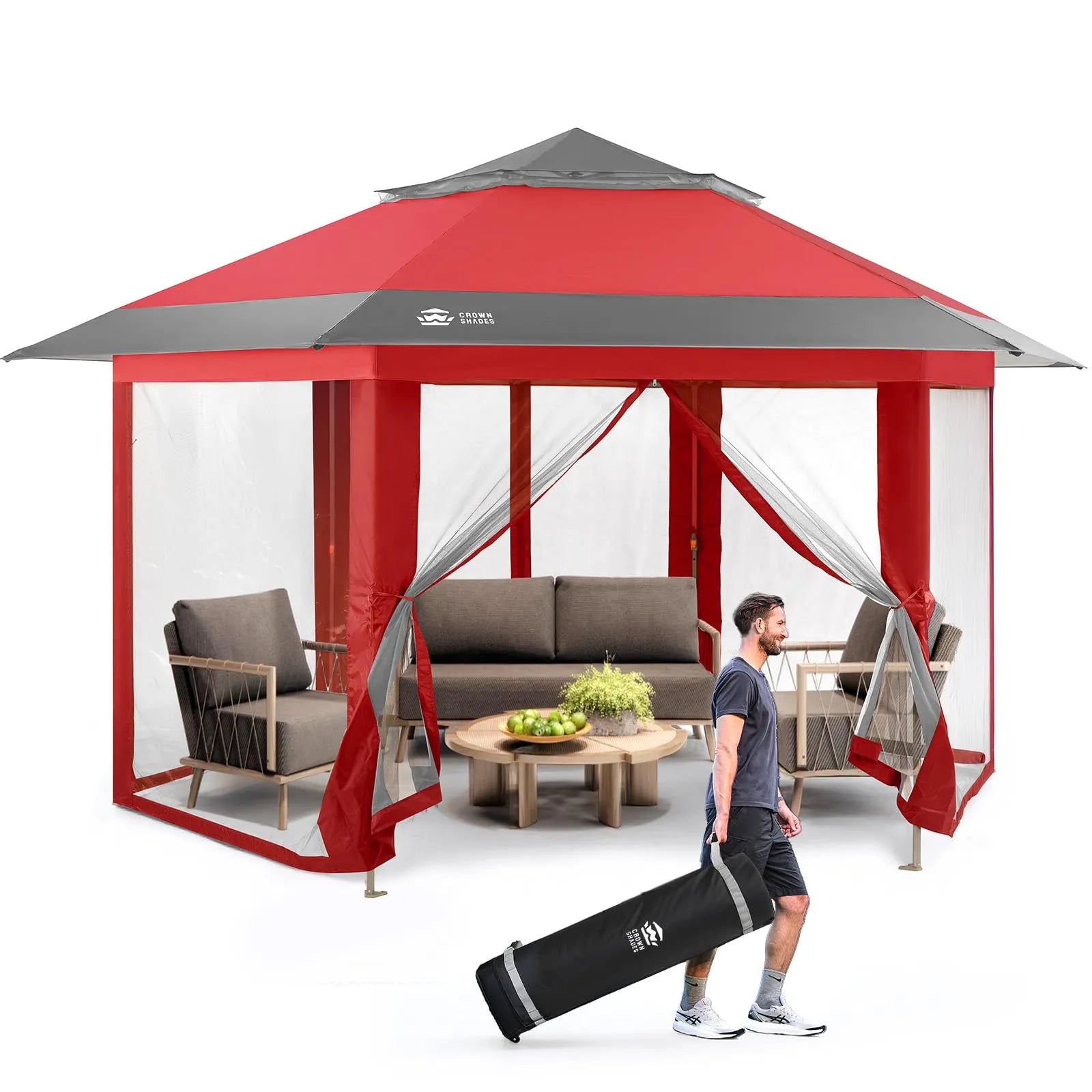 CROWN SHADES 13x13 Pop Up Gazebo - 6-Sided Canopy Tent with