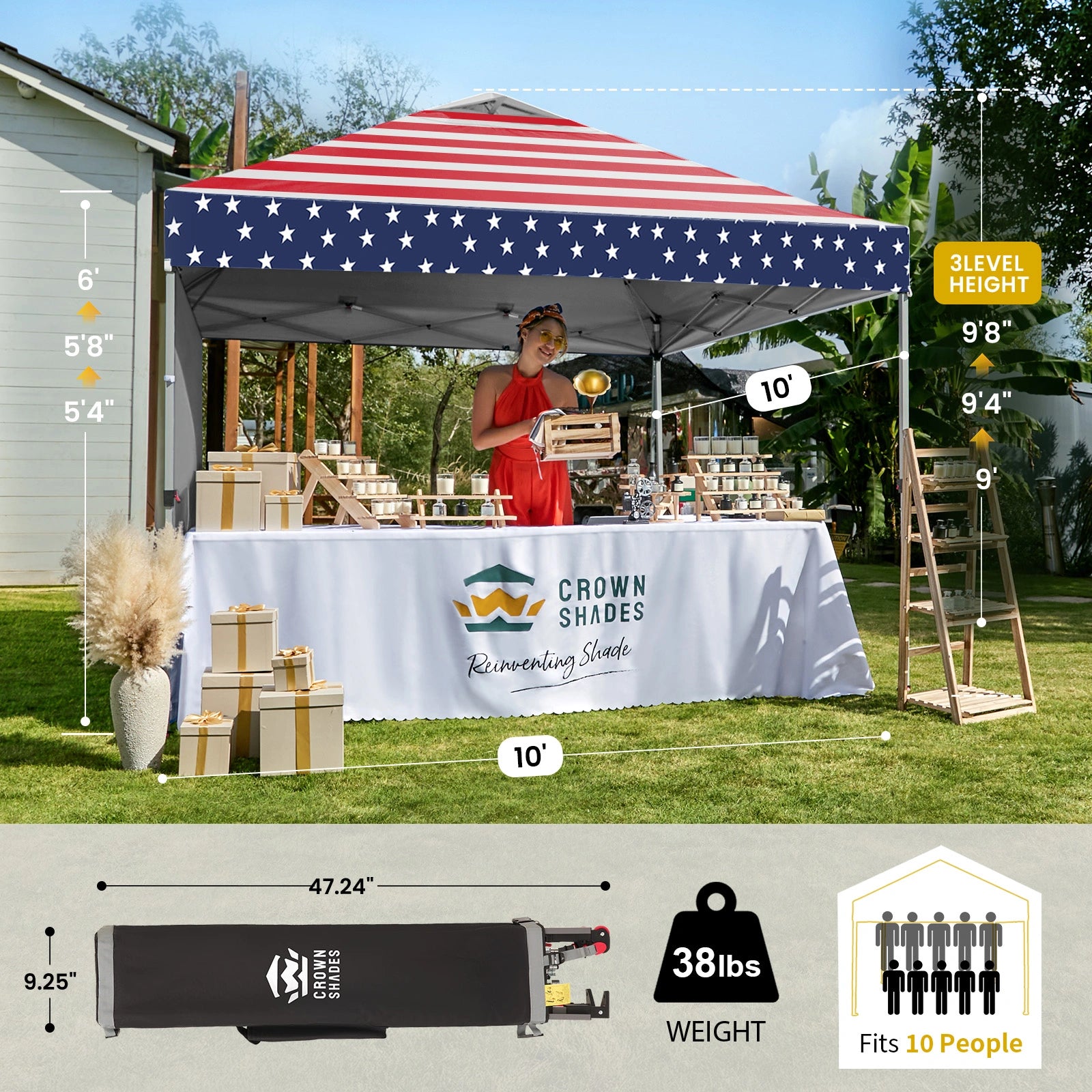 Crown Shades 10x10 Pop Up Canopy with 1 Sidewall one_size