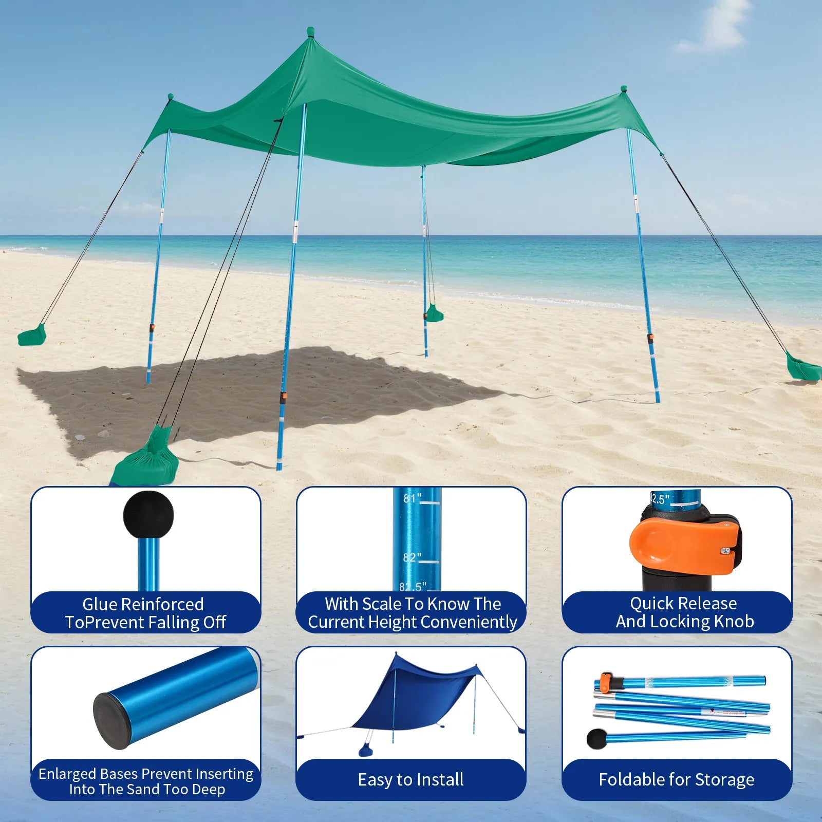 Feather-Lift Tente de plage pop-up | Abri anti-UV 50+ instantané