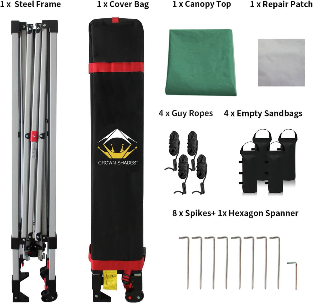 CROWN SHADES 8x8 Pop Up Canopy, Patented Center Lock One Push Tent Canopy, Newly Designed Storage Bag, 8 Stakes, 4 Ropes