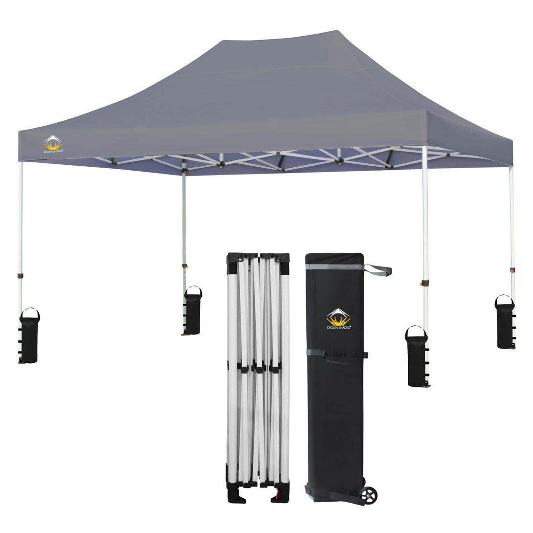 CROWN SHADES 10x15 Pop Up Canopy Tent,Silver-Coated Thicken Frame Commercial Heavy Duty Tent, 8 Stakes & 4 Sandbags & 4 Ropes