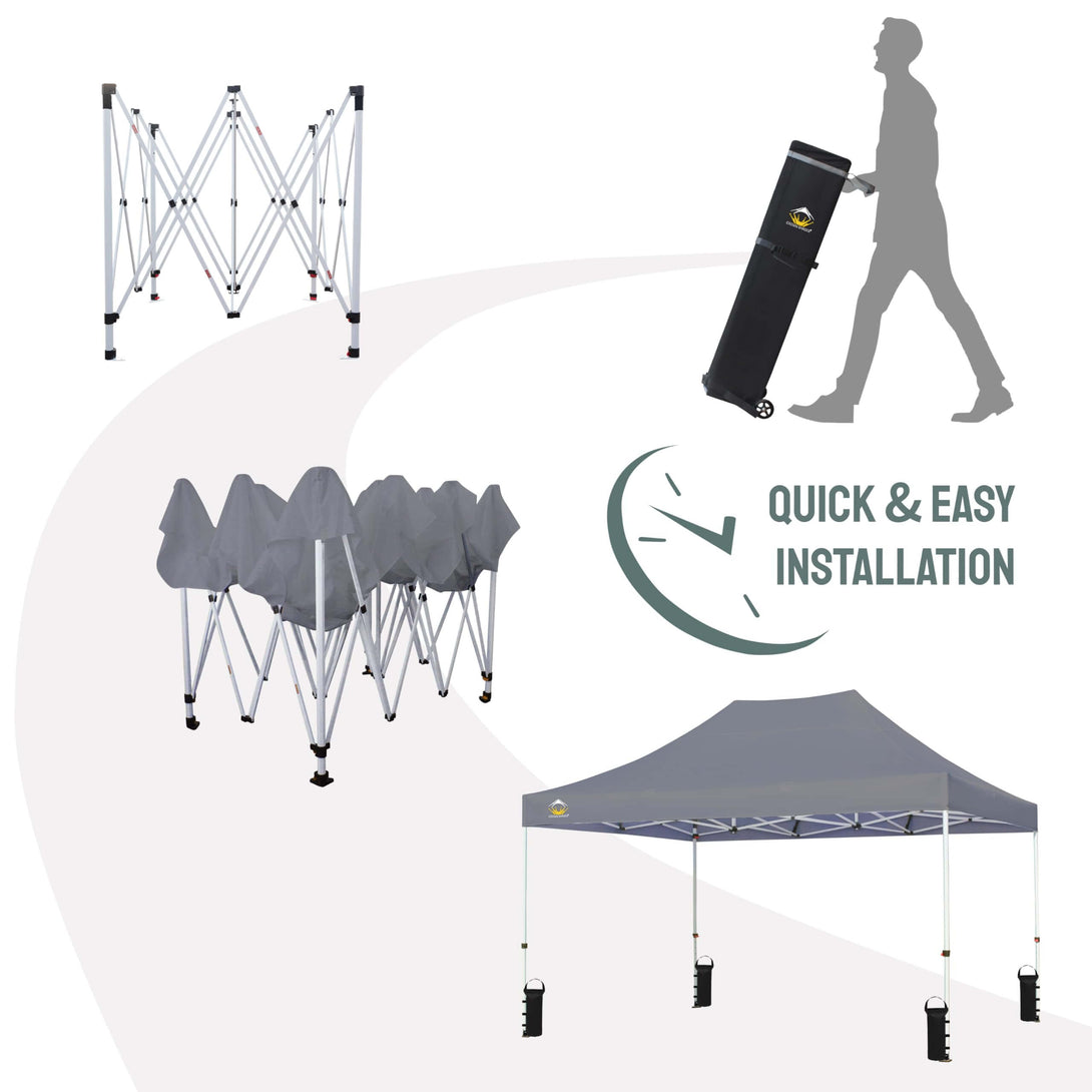 CROWN SHADES 10x15 Pop Up Canopy Tent,Silver-Coated Thicken Frame Commercial Heavy Duty Tent, 8 Stakes & 4 Sandbags & 4 Ropes