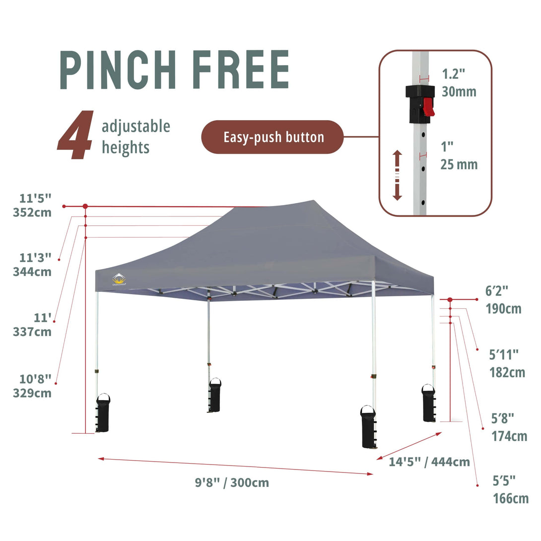 CROWN SHADES 10x15 Pop Up Canopy Tent,Silver-Coated Thicken Frame Commercial Heavy Duty Tent, 8 Stakes & 4 Sandbags & 4 Ropes